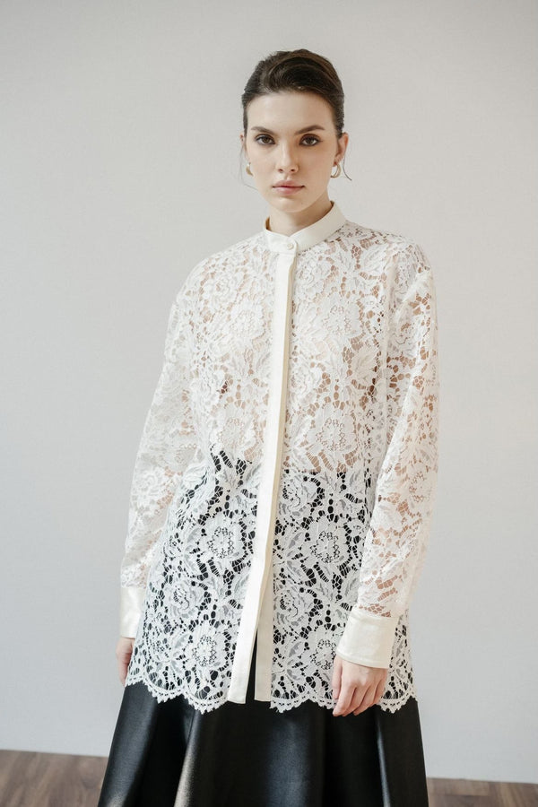 LACE MANDARIN COLLAR SHIRT