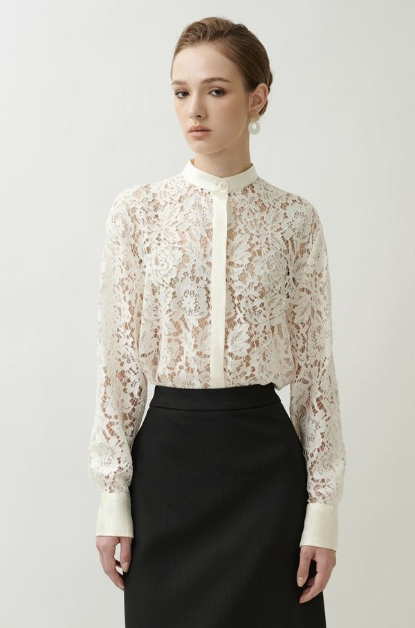 LACE MANDARIN COLLAR SHIRT