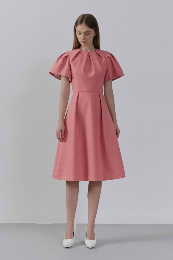 BELL SLEEVES PLEATED DRESS